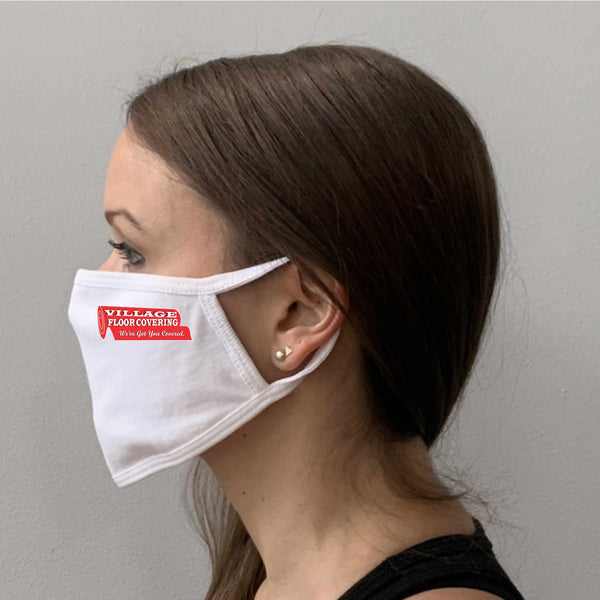 Flat White Mask with Printed Logo Side View